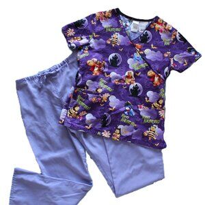 Scrub Set Purple Lavender Disney Halloween Top Size XS Pants Size S